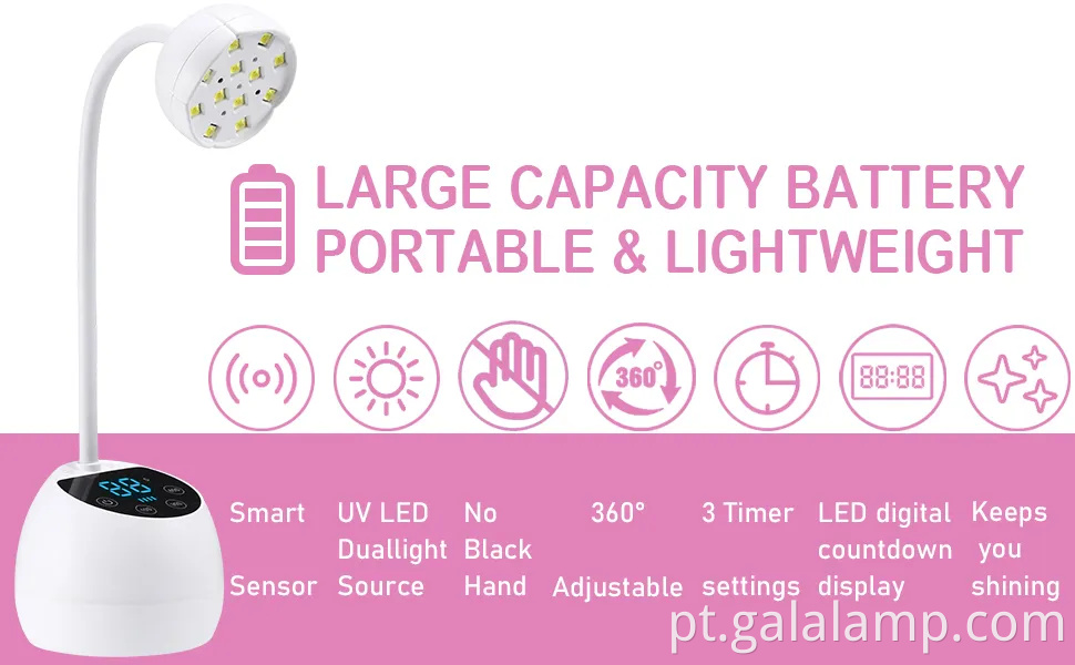 Lâmpada de LED UV LEV de gel de lótus sem fio, secador portátil de unhas